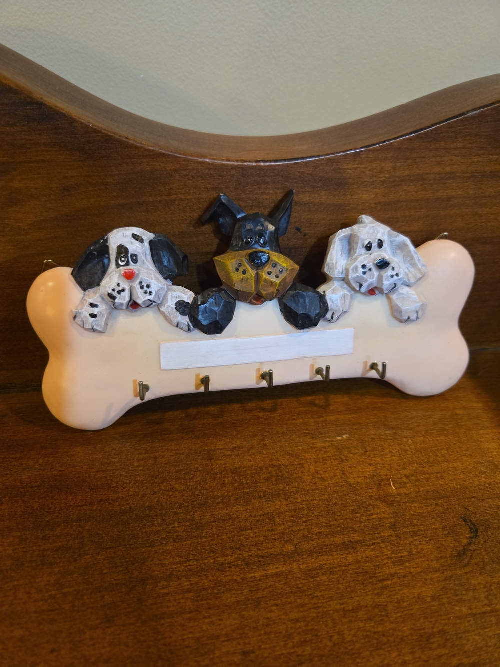Dog Bone Wall Key Holder with Cute Dog Faces - Peach